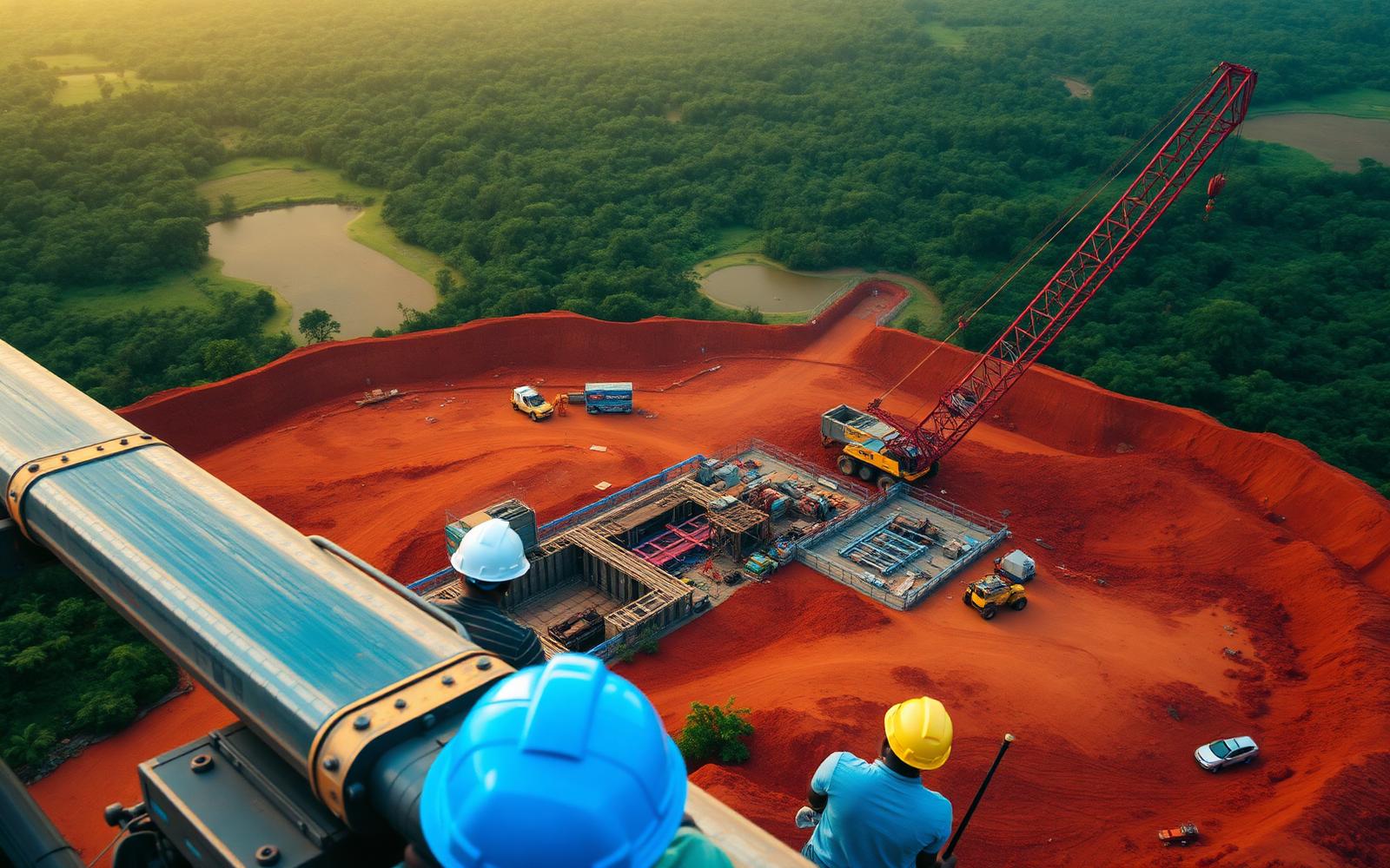 Chantier de construction en RDC vu du ciel